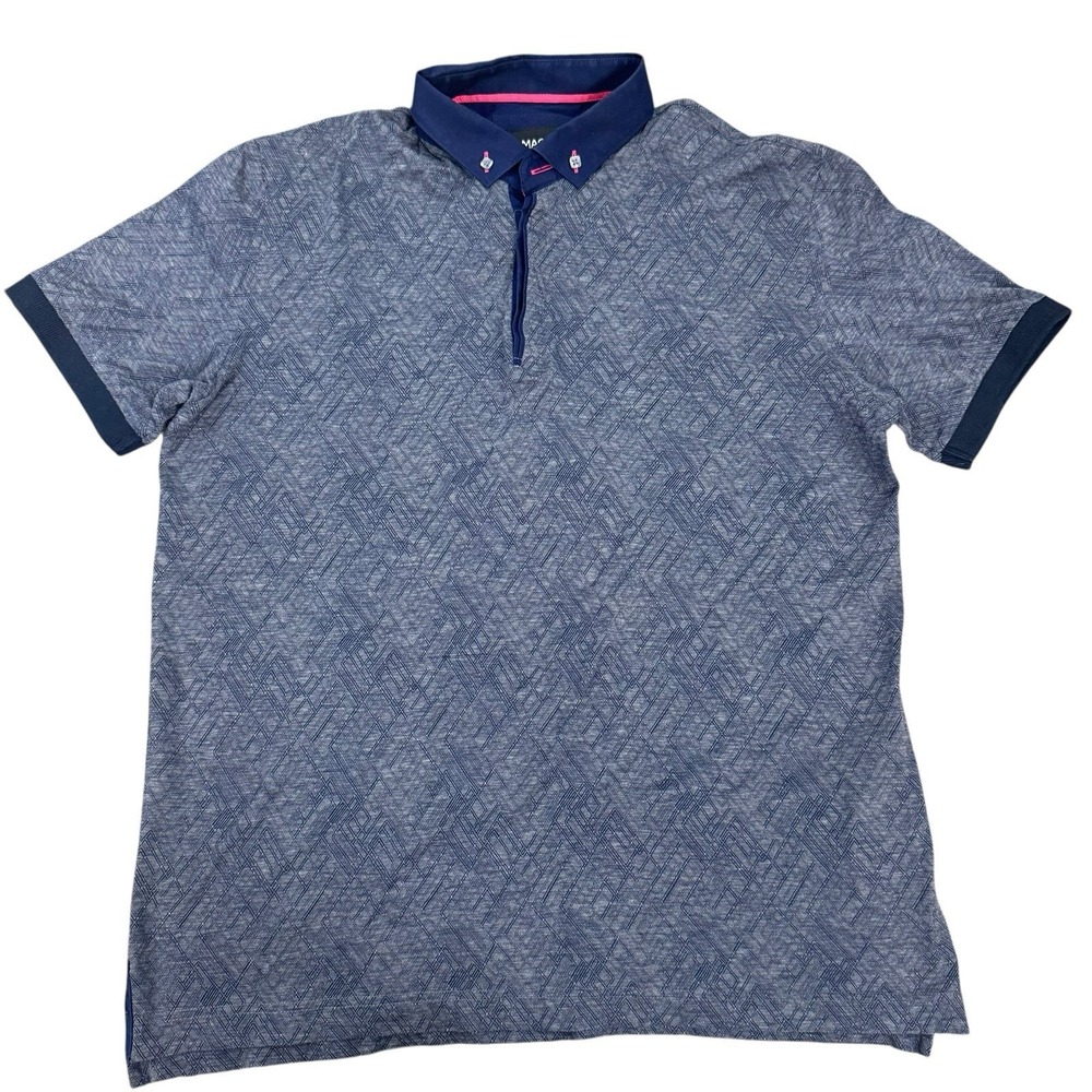 Maceoo Polo Mozartmaze Geometric‎ Blue Cotton Men  Slim Fit L Country Club